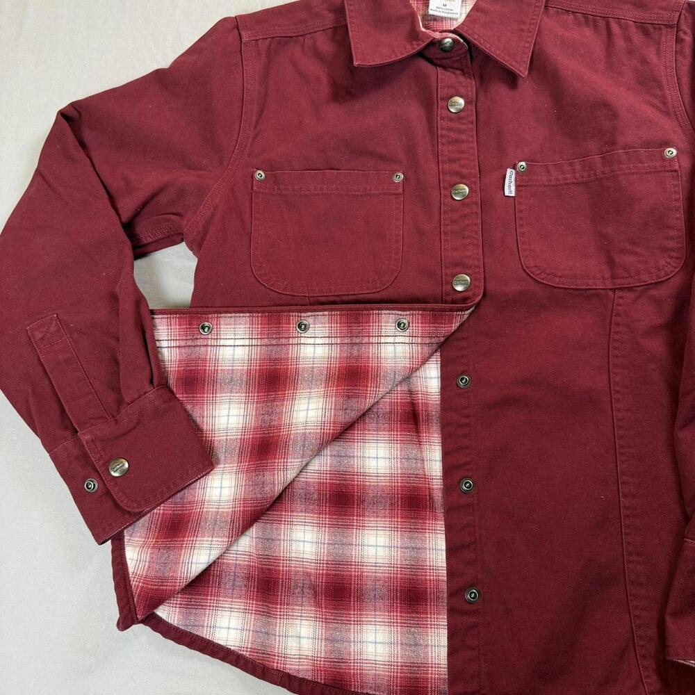 Red Flannel Lined Carhartt Jacket Button Up - Picture 5 of 6